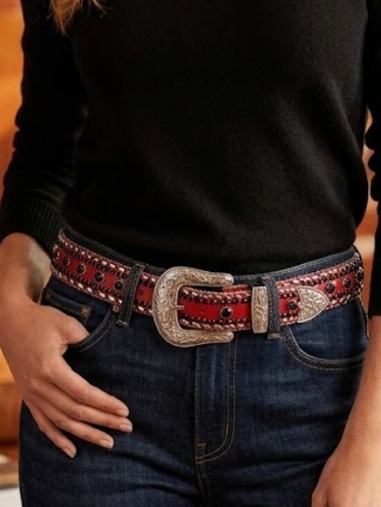 Kippys Accessories - Kippys Red Leather Western Belt with Ornate Silver Buckle S/M